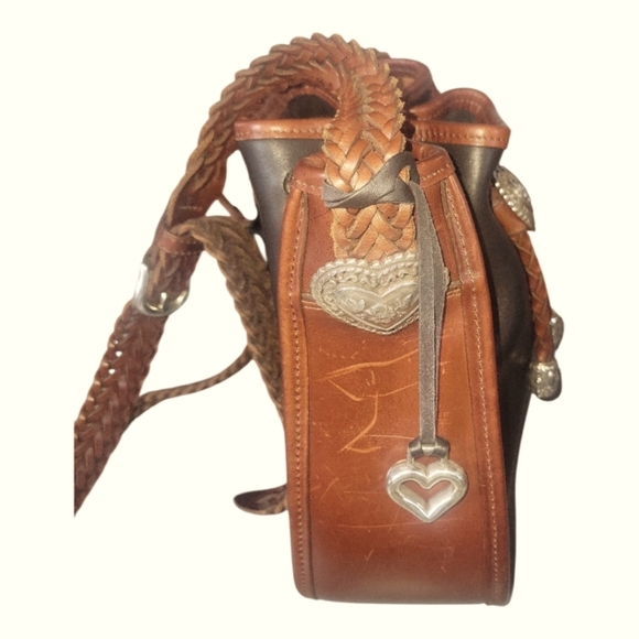 Brighton Vintage Outwest Black and Brown Leather Drawstring Bucket Bag - Picture 4 of 10